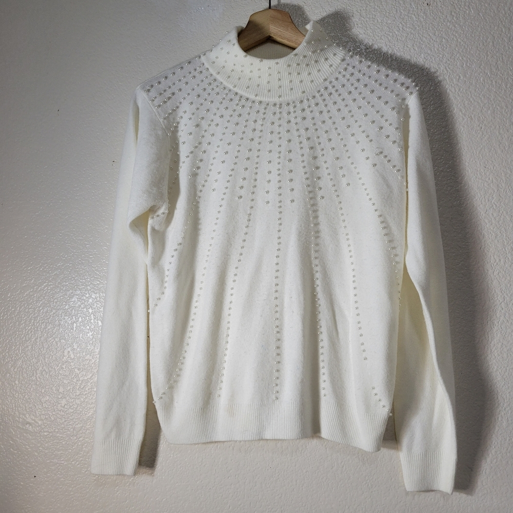 Dressbarn Turtleneck With Pearl Accent Sweater